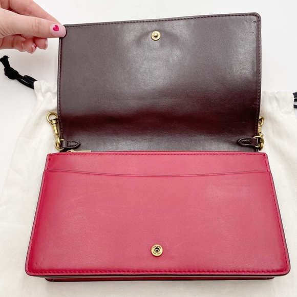 Coach Callie Foldover Chain Clutch With Floral Print Leather Red Apple - Picture 9 of 16